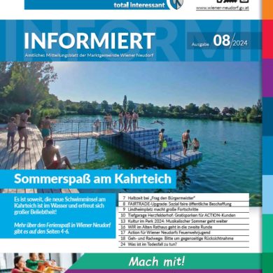 Titelblatt der Augustzeitung 2024 mit Kahrteich Schwimminsel