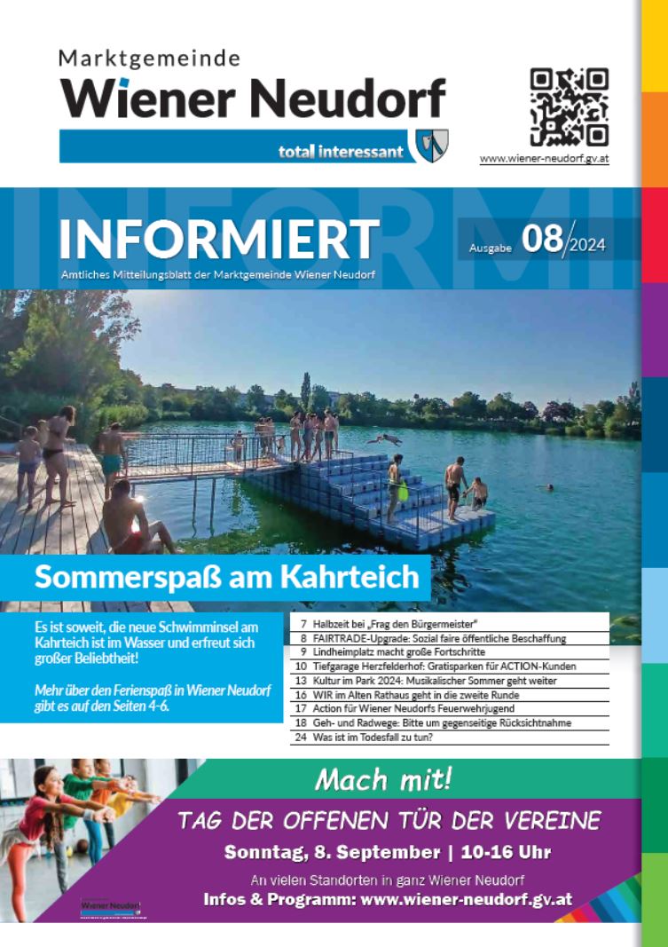 Titelblatt der Augustzeitung 2024 mit Kahrteich Schwimminsel